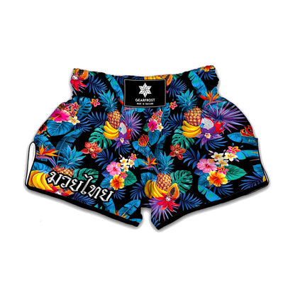 Turquoise Hawaiian Fruits Pattern Print Muay Thai Boxing Shorts