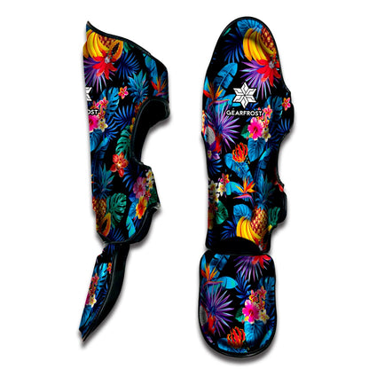 Turquoise Hawaiian Fruits Pattern Print Muay Thai Shin Guard