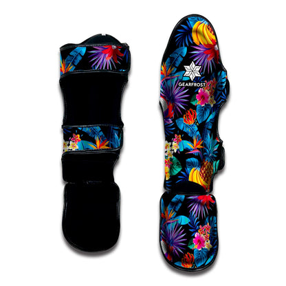 Turquoise Hawaiian Fruits Pattern Print Muay Thai Shin Guard