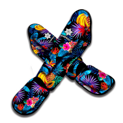 Turquoise Hawaiian Fruits Pattern Print Muay Thai Shin Guard
