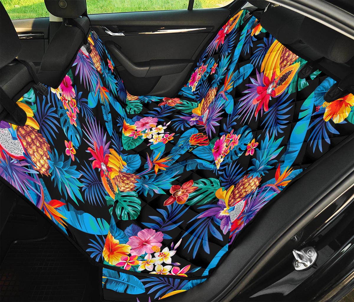 Turquoise Hawaiian Fruits Pattern Print Pet Car Back Seat Cover