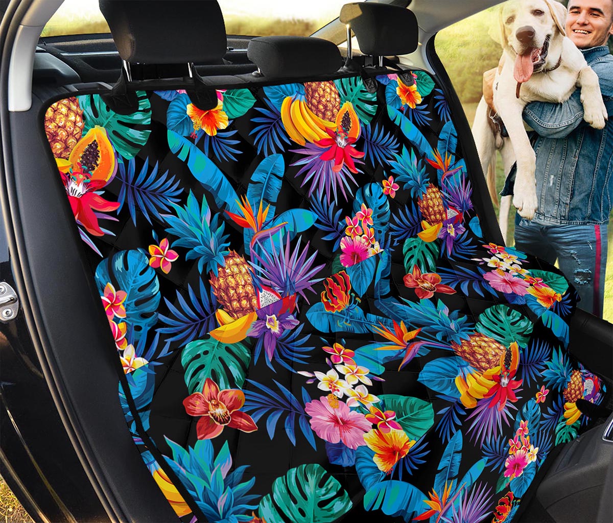 Turquoise Hawaiian Fruits Pattern Print Pet Car Back Seat Cover