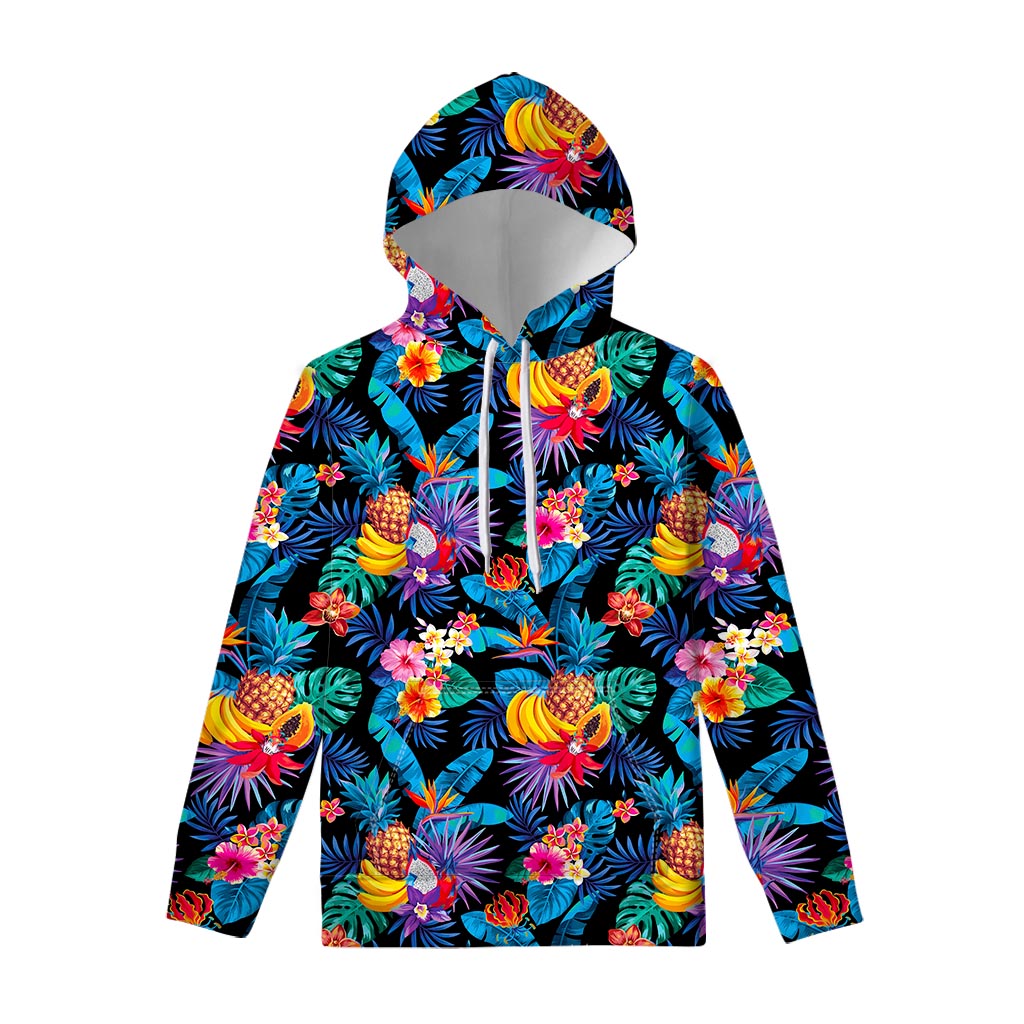 Turquoise Hawaiian Fruits Pattern Print Pullover Hoodie