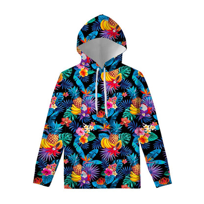 Turquoise Hawaiian Fruits Pattern Print Pullover Hoodie