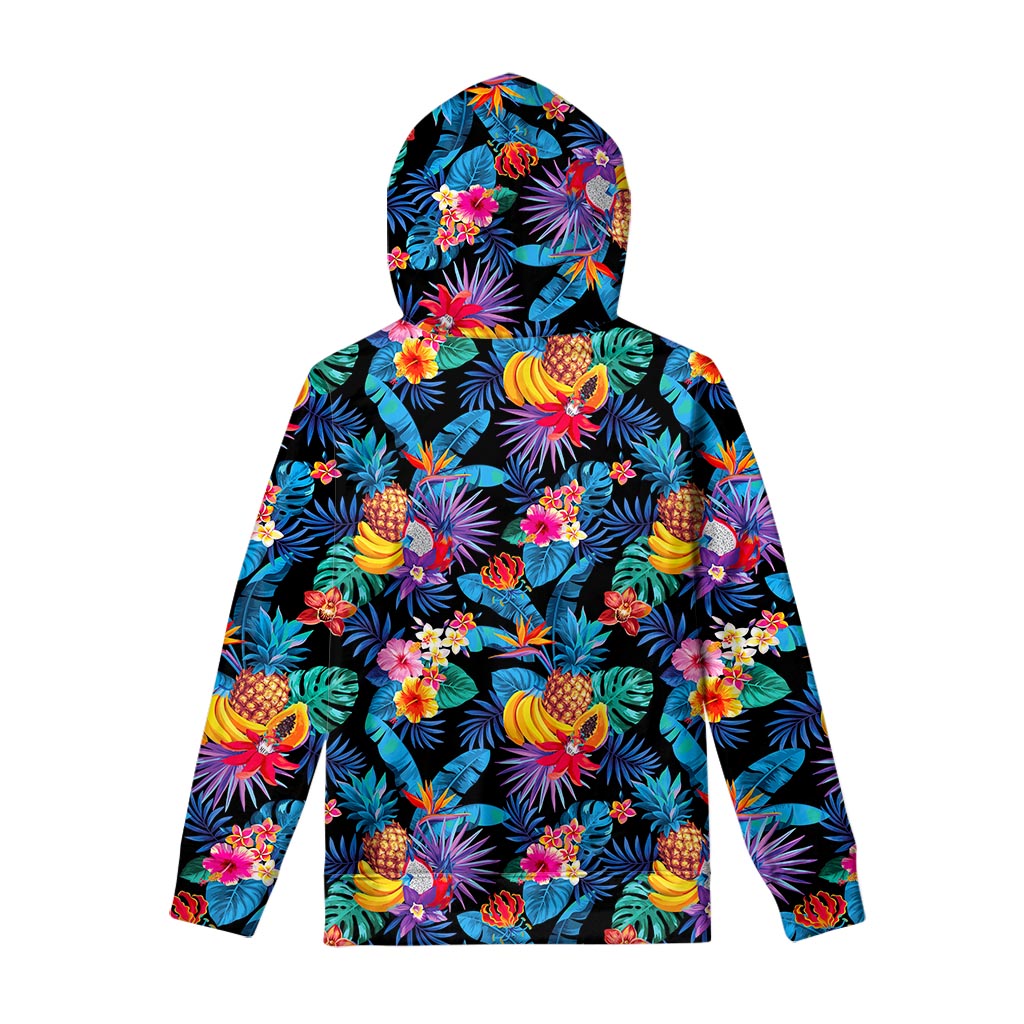Turquoise Hawaiian Fruits Pattern Print Pullover Hoodie
