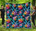 Turquoise Hawaiian Fruits Pattern Print Quilt