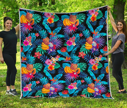 Turquoise Hawaiian Fruits Pattern Print Quilt