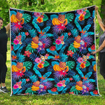 Turquoise Hawaiian Fruits Pattern Print Quilt