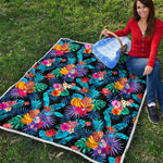Turquoise Hawaiian Fruits Pattern Print Quilt