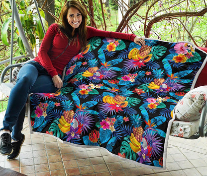 Turquoise Hawaiian Fruits Pattern Print Quilt