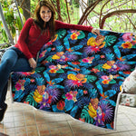 Turquoise Hawaiian Fruits Pattern Print Quilt