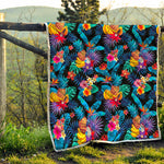 Turquoise Hawaiian Fruits Pattern Print Quilt