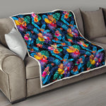 Turquoise Hawaiian Fruits Pattern Print Quilt