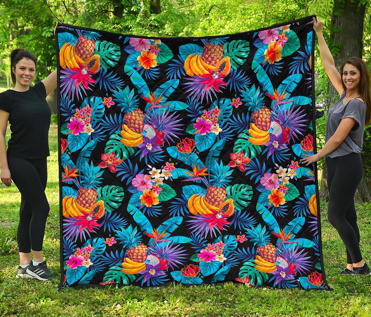 Turquoise Hawaiian Fruits Pattern Print Quilt