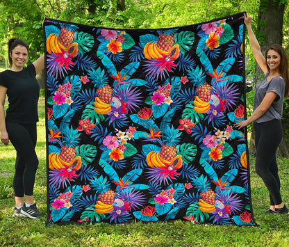 Turquoise Hawaiian Fruits Pattern Print Quilt