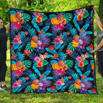 Turquoise Hawaiian Fruits Pattern Print Quilt