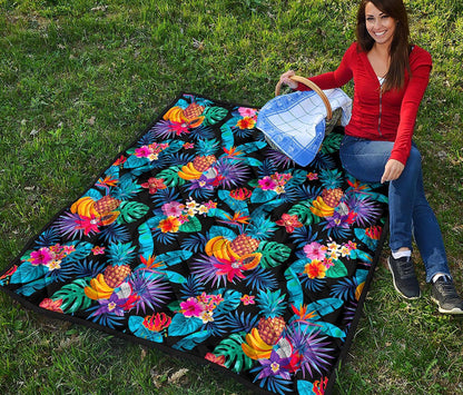 Turquoise Hawaiian Fruits Pattern Print Quilt