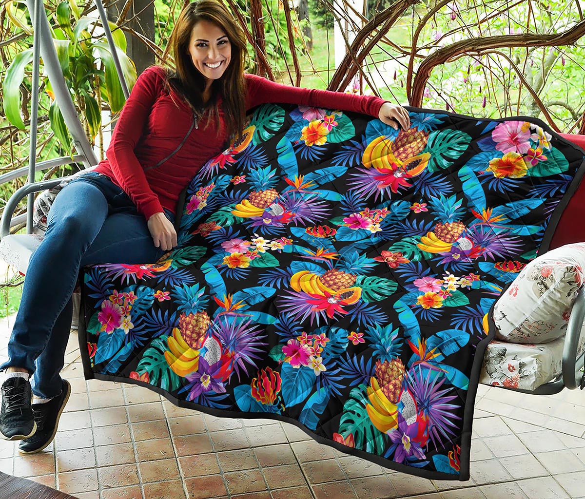 Turquoise Hawaiian Fruits Pattern Print Quilt