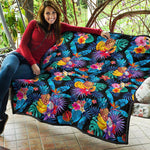 Turquoise Hawaiian Fruits Pattern Print Quilt