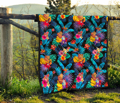 Turquoise Hawaiian Fruits Pattern Print Quilt