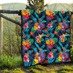 Turquoise Hawaiian Fruits Pattern Print Quilt