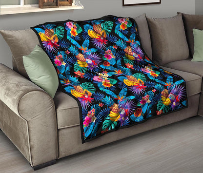 Turquoise Hawaiian Fruits Pattern Print Quilt