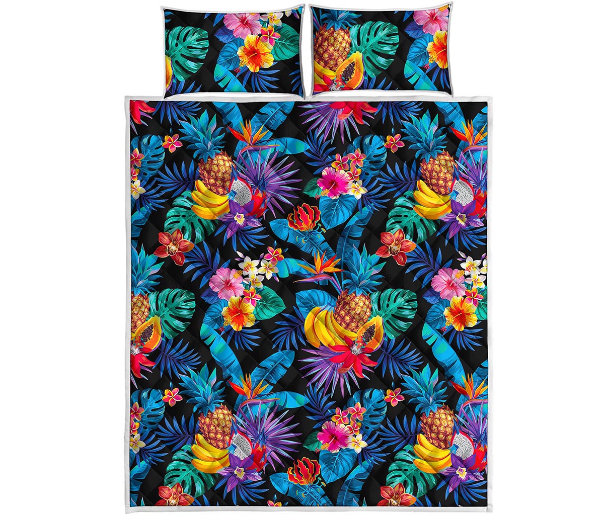 Turquoise Hawaiian Fruits Pattern Print Quilt Bed Set