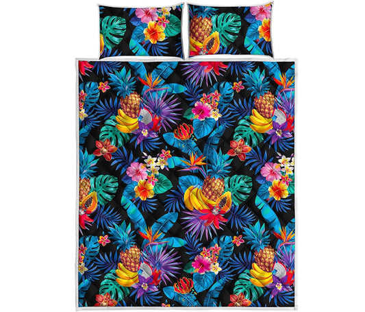 Turquoise Hawaiian Fruits Pattern Print Quilt Bed Set