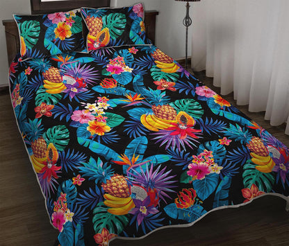 Turquoise Hawaiian Fruits Pattern Print Quilt Bed Set