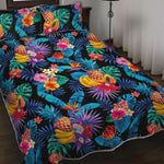 Turquoise Hawaiian Fruits Pattern Print Quilt Bed Set