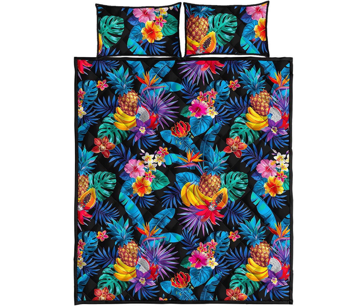 Turquoise Hawaiian Fruits Pattern Print Quilt Bed Set