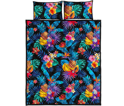 Turquoise Hawaiian Fruits Pattern Print Quilt Bed Set
