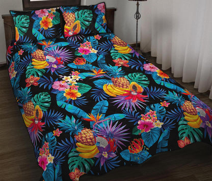 Turquoise Hawaiian Fruits Pattern Print Quilt Bed Set