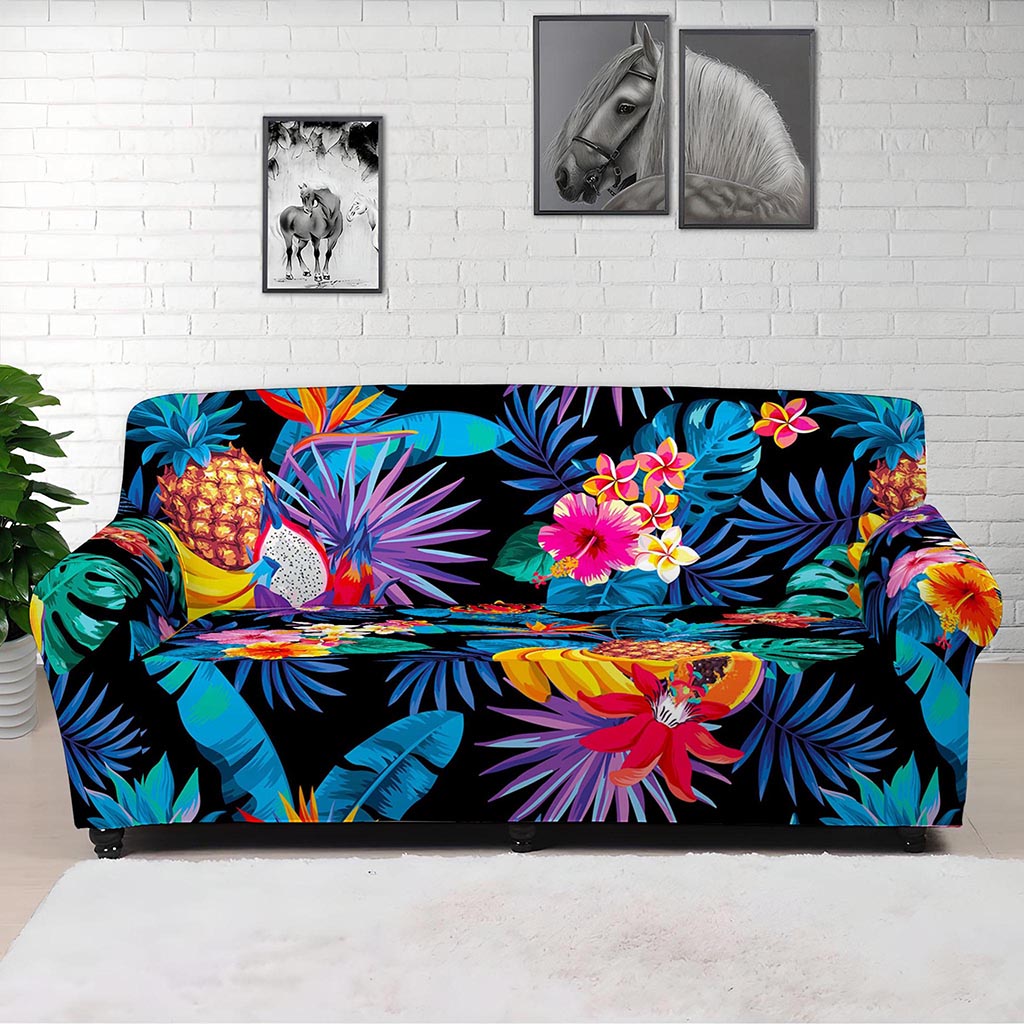 Turquoise Hawaiian Fruits Pattern Print Sofa Cover