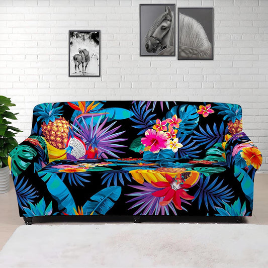 Turquoise Hawaiian Fruits Pattern Print Sofa Cover