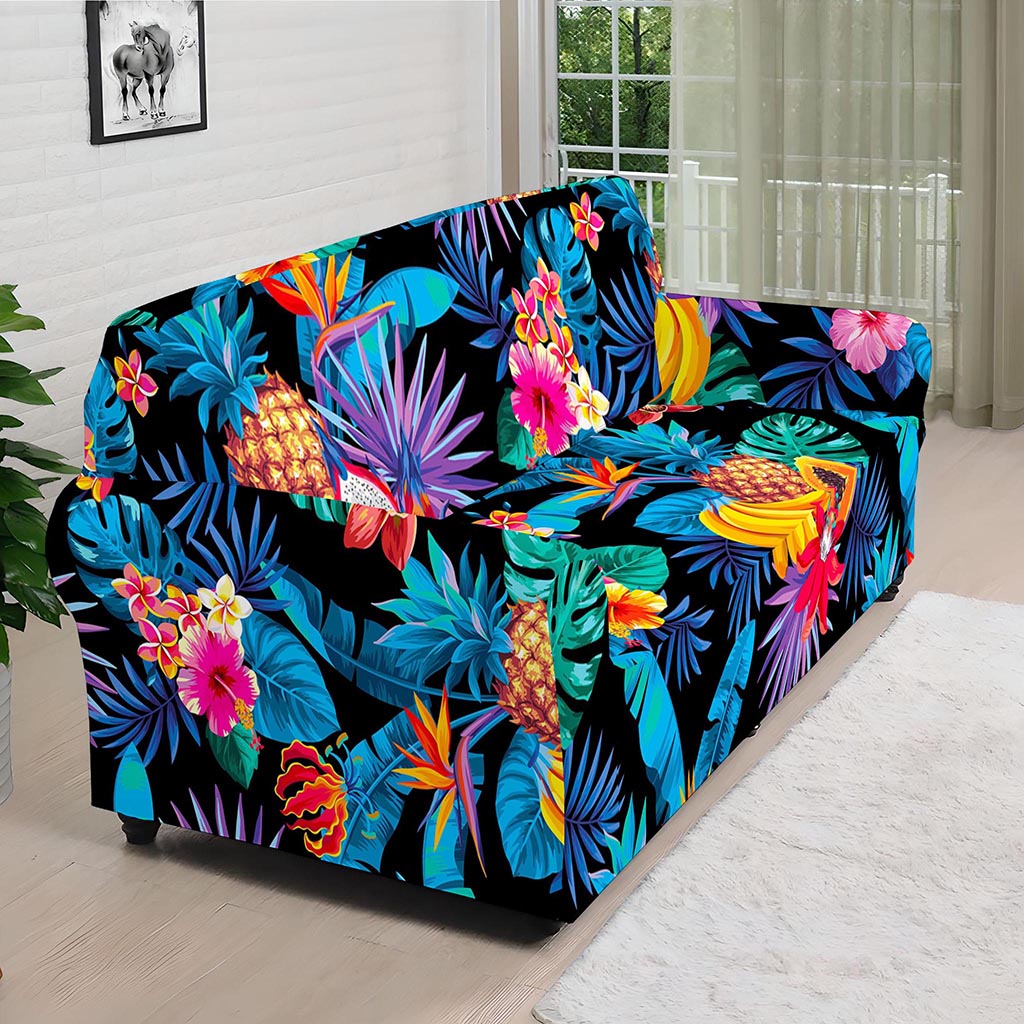 Turquoise Hawaiian Fruits Pattern Print Sofa Cover