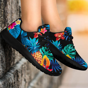 Turquoise Hawaiian Fruits Pattern Print Sport Shoes GearFrost