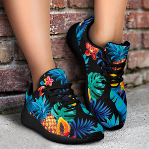 Turquoise Hawaiian Fruits Pattern Print Sport Shoes GearFrost