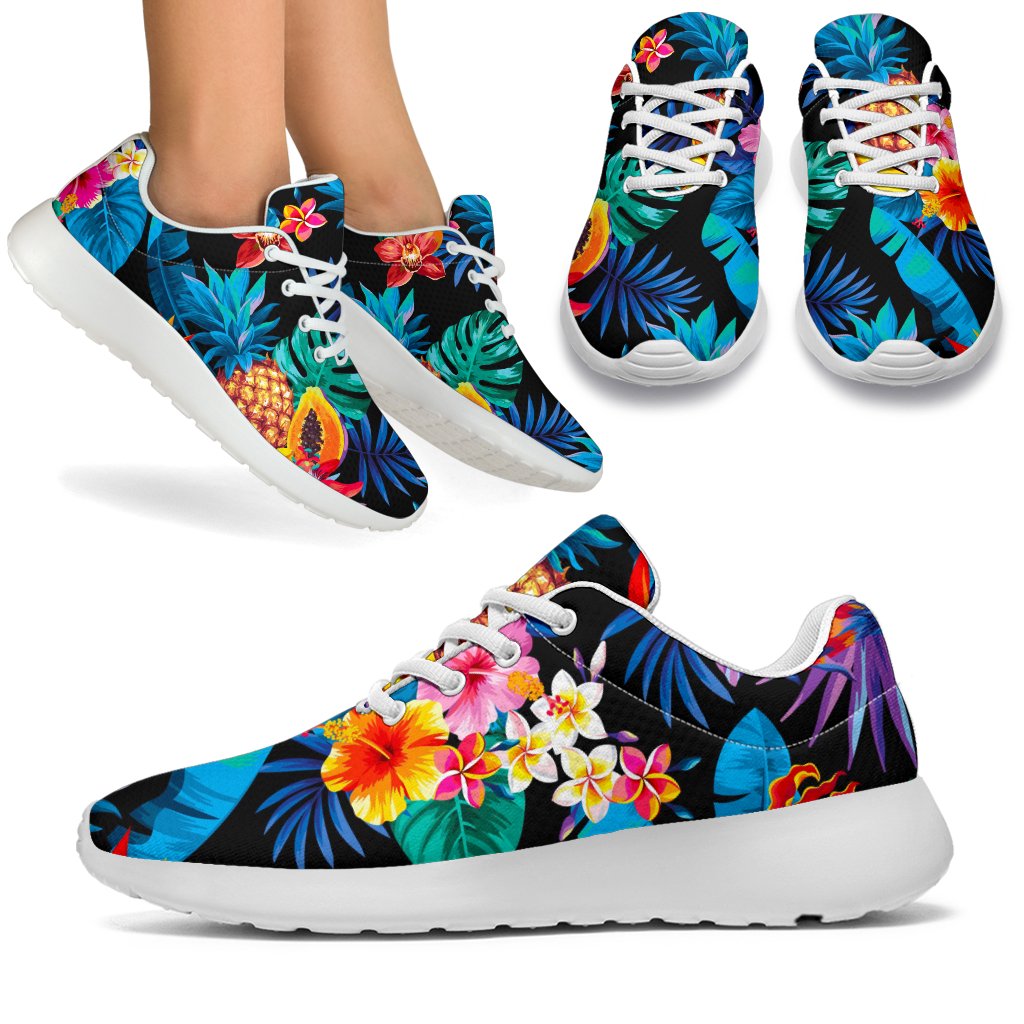 Turquoise Hawaiian Fruits Pattern Print Sport Shoes GearFrost