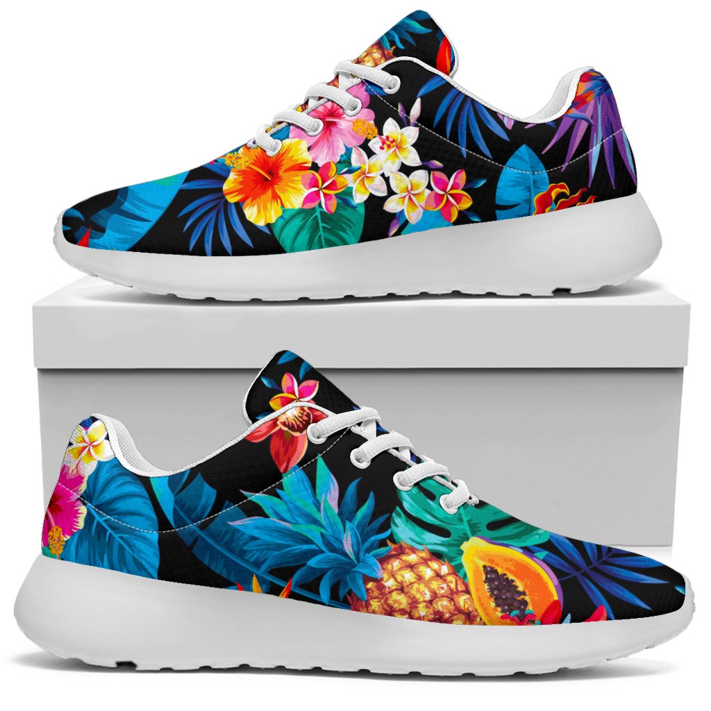 Turquoise Hawaiian Fruits Pattern Print Sport Shoes GearFrost