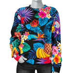 Turquoise Hawaiian Fruits Pattern Print Women's Crewneck Sweatshirt GearFrost
