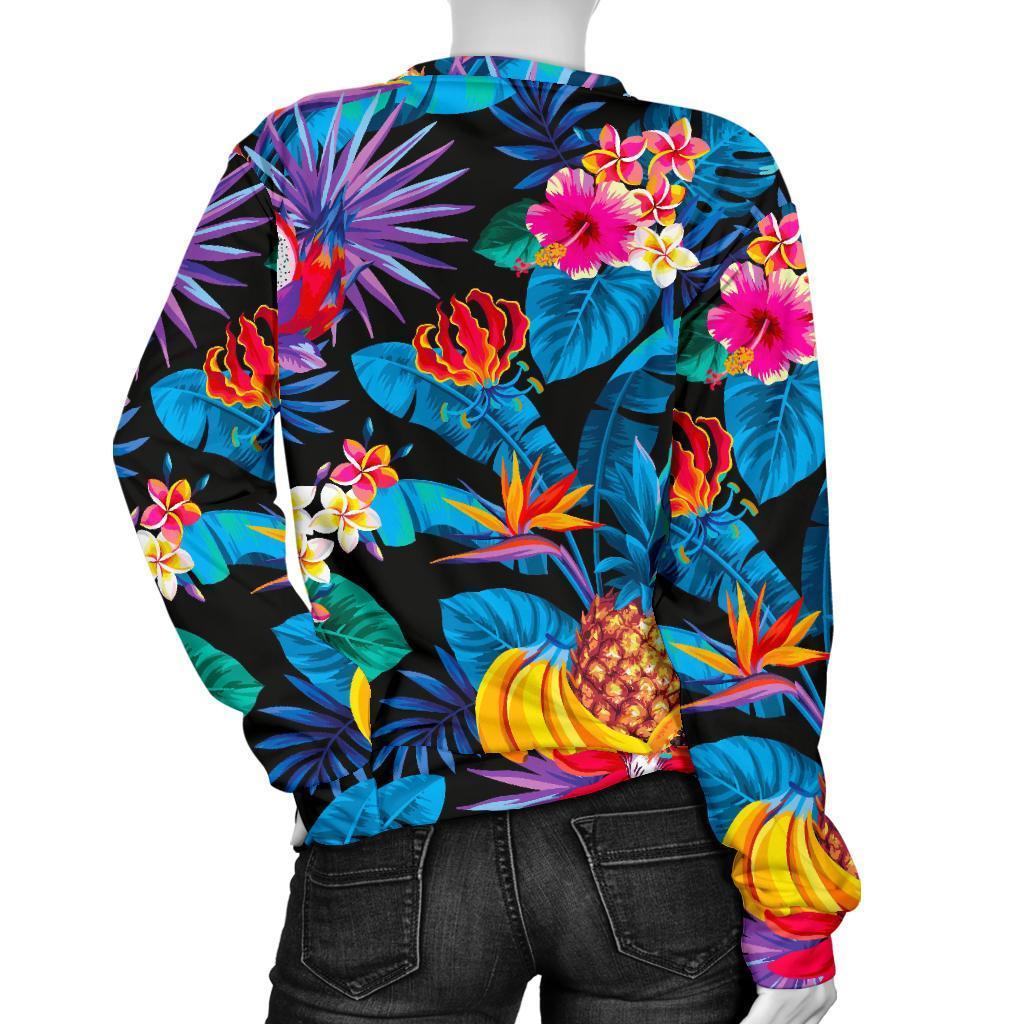 Turquoise Hawaiian Fruits Pattern Print Women's Crewneck Sweatshirt GearFrost