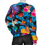 Turquoise Hawaiian Fruits Pattern Print Women's Crewneck Sweatshirt GearFrost