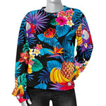 Turquoise Hawaiian Fruits Pattern Print Women's Crewneck Sweatshirt GearFrost