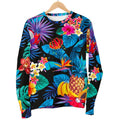 Turquoise Hawaiian Fruits Pattern Print Women's Crewneck Sweatshirt