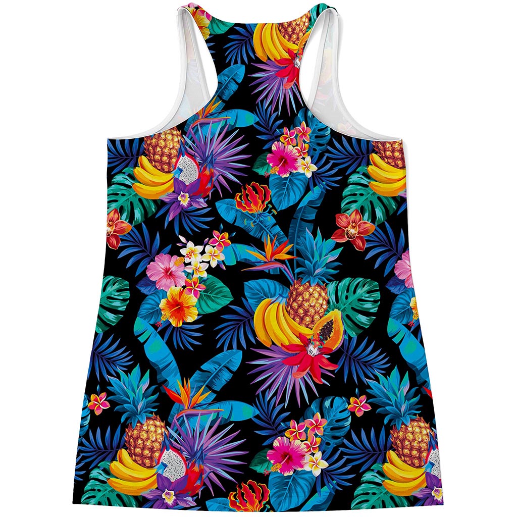 Turquoise Hawaiian Fruits Pattern Print Women's Racerback Tank Top