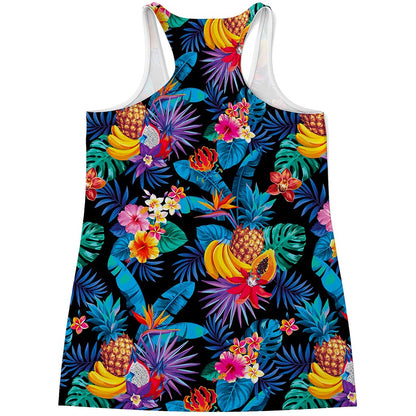 Turquoise Hawaiian Fruits Pattern Print Women's Racerback Tank Top