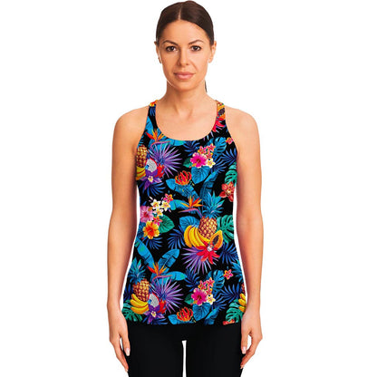 Turquoise Hawaiian Fruits Pattern Print Women's Racerback Tank Top