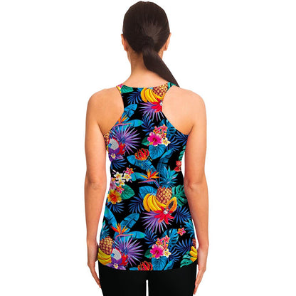 Turquoise Hawaiian Fruits Pattern Print Women's Racerback Tank Top