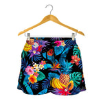 Turquoise Hawaiian Fruits Pattern Print Women's Shorts